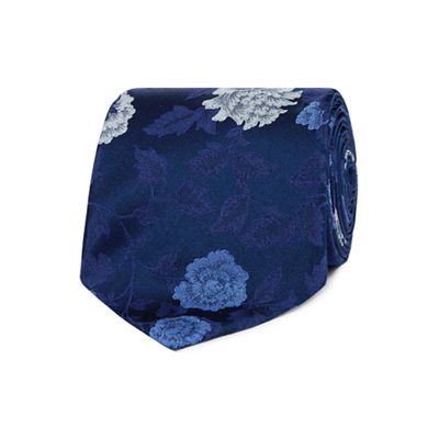 Navy bold floral silk tie